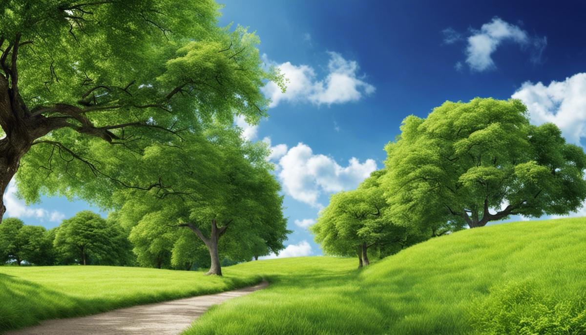Image depicting environmental protection, showing a clean natural environment with trees and a blue sky.